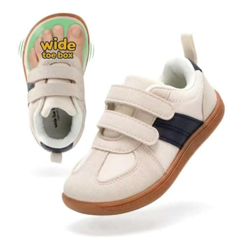 WIDE TOE BOX Toddler Shoes - Boys Girls Barefoot Sneakers Kids First Walking Shoe Zero Drop Lightweight Non-Slip Tennis Shoes, Beige Blue, 11 Wide Little Kid - Image 1