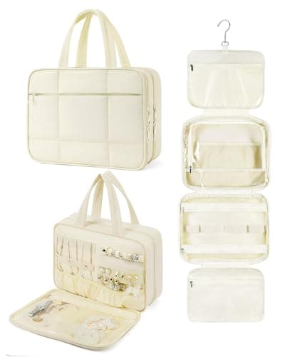 Telena Travel Toiletry Bag with Jewelry Organizer for Women, Puffy Hanging Makeup Bag Lightweight Cosmetic Bag Organizer for Travel Essentials - Image 1
