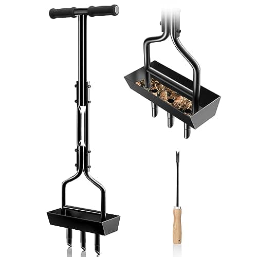 EEIEER Manual Lawn Aerator Tool with Soil Storage Basket - 2025 Upgraded Aerator Lawn Tool, 3 Tines Yard Aerators with Cleaning Tool, 38’’ Ergonomic Aeration Tools for Compacted Soil & Lawn Care - Image 1