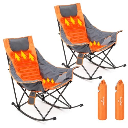 SUNNYFEEL Oversized Heated Rocking Camping Chair 2 Pack, Fully Padded Patio Chair with Side Pocket, High Back Portable Lawn Recliner with Carry Bag, Outdoor Rocker Chair for Adults Heavy Duty 500 LBS - Image 1