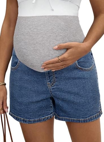 BLENCOT Women's Maternity Jean Shorts Stretchy Comfy Denim Shorts Pregnancy Summer Shorts with Pockets Sail Blue XL - Image 1