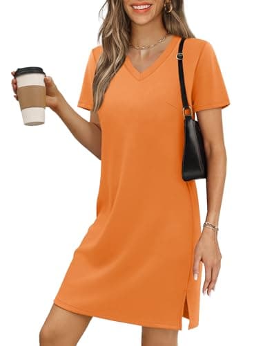 RUMIA Summer Dresses for Women 2026 V-Neck Casual Sundresses T-Shirt Dress Orange M - Image 1