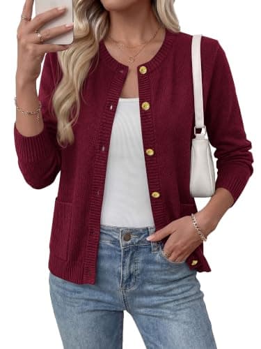 BTFBM Cardigan Sweaters for Women 2026 Fall Clothes Long Sleeve Button Down Open Front Soft Knit Lightweight Sweater(Burgundy, XX-Large) - Image 1