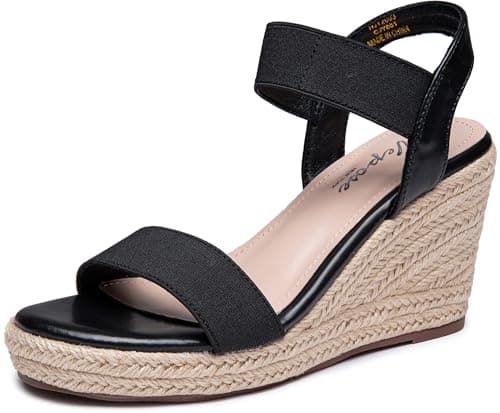 Vepose Women's Black Wedge Sandals Platform Espadrilles Open Toe Ankle Strap Comfortable Dressy Summer Shoes for Daily Travel Casual 881 Size 7 (CJY881 Black 07) - Image 1