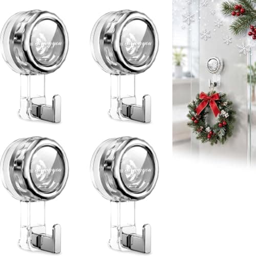 Nicespce Heavy Duty Suction Cup Hooks for Window Shower Glass Door | Removable no-drill hangers attach to smooth tile, mirror, marble and metal; holds towels, wreaths and decor.