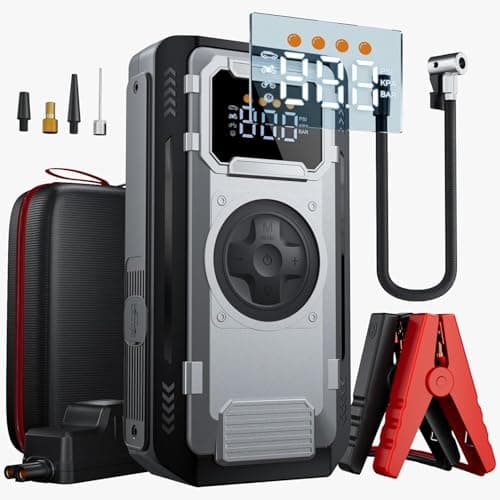 Car Battery Jump Starter with Air Compressor, 5000A Portable Jump Box for 10L Gas/8L Diesel Engines, 150PSI Auto-Shutoff Tire Inflator, 800LM LED Light & Jumper Cables, Idea Gift for Man - Image 1