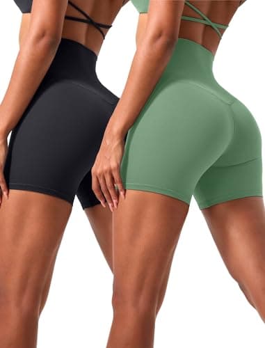 voenxe High Waisted Biker Shorts Women,6" Tummy Control Workout Gym Soft Shorts for Yoga Running,Spandex No Front Seam,2 Pack - Image 1