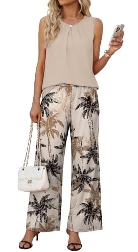 WIHOLL Plus Size Two Piece Sets for Women Vacation Summer Outfits Beach Vacation Clothes Lounge Sets Fashion Airport Travel Matching Set Clothing Wide Leg Pants Set 2026 Pajamas 2XL - Image 1