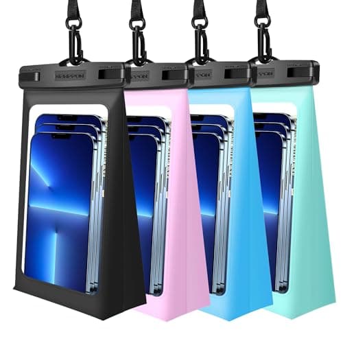 4 Pack Floating Waterproof Phone Pouch - Float Clear Cell Holder Protector with Lanyard - Universal Large Floatable Water Proof Dry Bag Case for iPhone 17 Pro Max Samsung Galaxy - Beach Swimming Pool - Image 1