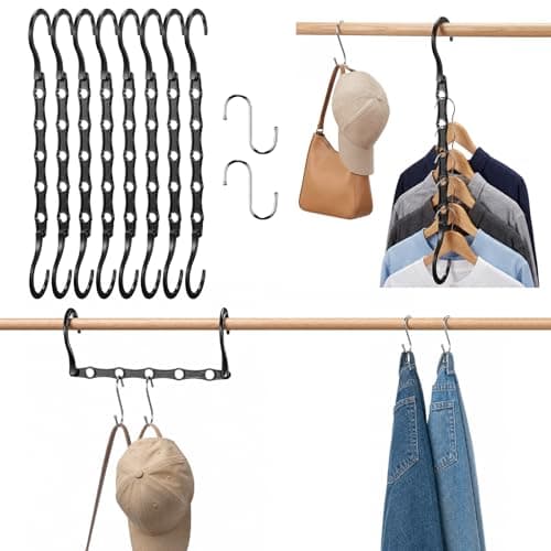 8 Pack Black Space Saving Hangers for Closet Organizers and Storage, 9.4 inch with 5 Enclosed Anti-Slip Hole, Clothing Hangers for Small Apartment & Small Closets and Dorm Room Essentials - Image 1