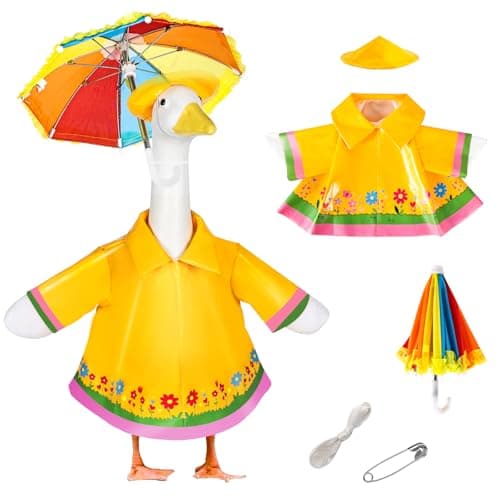 DORONAN Raincoat Porch Goose Outfits, 23" Goose Statue Raincoat Costume Spring Porch Goose Outfits, Durable Summer Lawn Goose Clothes with Hat Umbrella, Outdoor Yard Patio Garden Holiday Decor