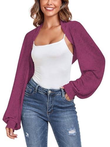 ZAFUL Women's Cardigan Shrugs Long Batwing Sleeve Knitted Cropped Bolero Open Front Casual Cardigans for Dresses Hot Pink-1 L - Image 1
