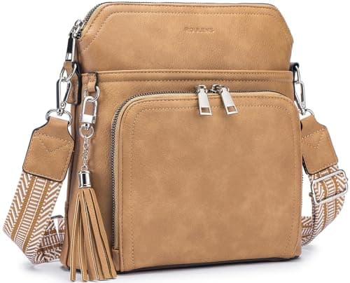 Roulens Crossbody Purse for Women Vegan Leather Medium Crossbody Wallet Bag for Travel Women Shoulder Handbags with Tassel - Image 1