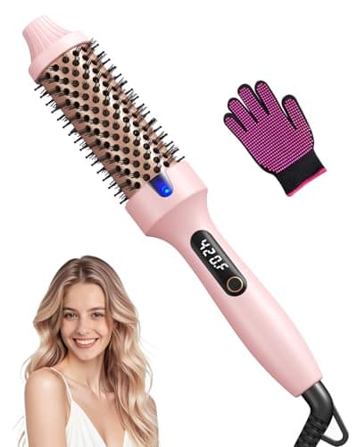 Thermal Brush for Blowout – 1.5 Inch Heated Round Brush for Dry Hair Styling, Less Frizz with Negative Ions, Dual Voltage 110-240V for Travel, Dual PTC and 6 Heat Settings for Smooth, Curly Hair