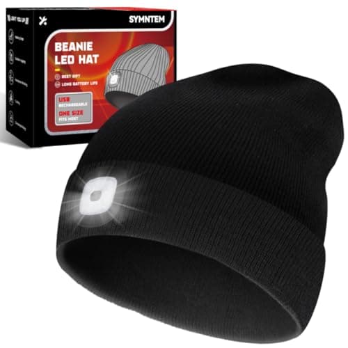 SYMNTEM Unisex Beanie Hat with Light, Rechargeable Headlamps Cap, Hiking, Camping headlamps, Gifts for Men, Cool Gadget Birthday Gifts for Men, Women, Dad, Father, Boyfriend, Black