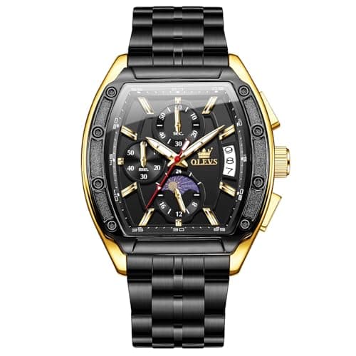 OLEVS Black and Gold Square Watch Dress Large Dial Luxury Waterproof Stainless Steel Mental Watches for Men Casual Classic Analog Chronograph Watches Men Elegant Easy Read Day Date Quartz Men Watch - Image 1