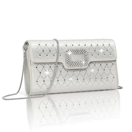 BASABELA Sliver Rhinestone Evening Clutch Purses for Women Wedding Cocktail Prom Party Formal Dressy Handbag with Chain Strap - Image 1
