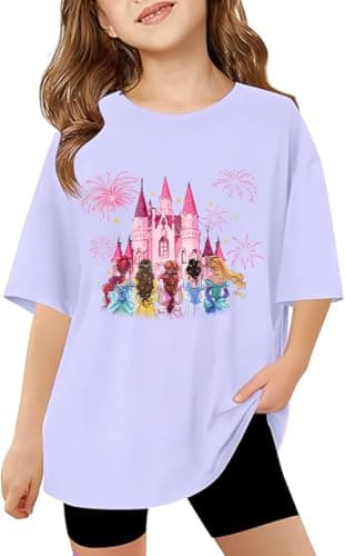 Magic Kingdom Shirts for Girls Magical Castle Princess Oversized T Shirts Kids Family Vacation Short Sleeve Tops Purple - Image 1
