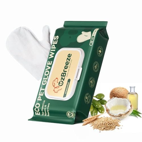 OzBreeze ECO PET Glove Wipes for Dogs & Cats, Hypoallergenic Unscented Cleaning & Deodorizing Bath Wipes, Coconut Oil Nourishing Fur Pet Grooming Gloves, 20pcs