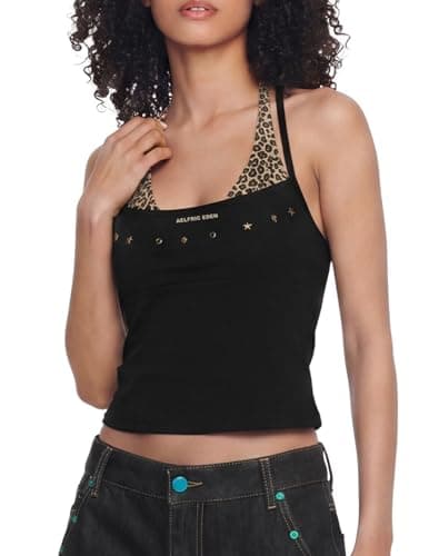 Aelfric Eden Women Sexy Leopard Halter Backless Tank Top Y2k Trendy Studded Camisole Crop Tops - Image 1