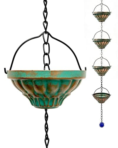 OUISJYER 8.6FT Rain Chain for Gutters, 12 Decorative Metal Cups with Crystal Pendant, Heavy Duty Gutter Downspout Replacement, Outdoor Rain Catcher for Porch Patio Garden Yard - Image 1