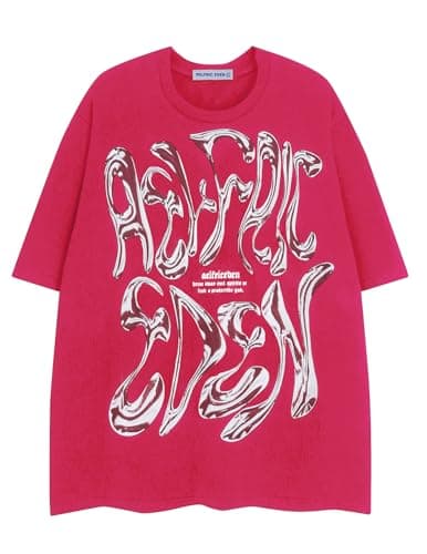 Aelfric Eden Metalic Graphic Tees Men Y2k Oversized T Shirts Women Vintage Tees Unisex Summer Tops Rose Red Large - Image 1