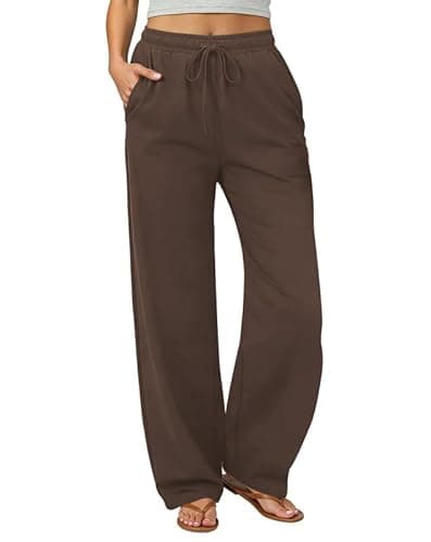 keriffe Womens Summer Casual Pants High Waisted Drawstring Beach Vacation Trousers with Pockets Brown - Image 1