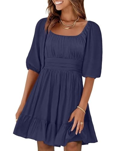 ANRABESS Womens Lantern Short Sleeve Square Neck Casual Flowy Mini Dresses 2026 Holiday Summer Spring Beach Vacation Clothes Navy Blue Medium - Image 1