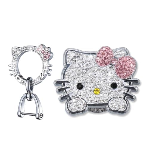 Pangpai 2 Pcs Bling Pink Car Interior Accessories, Rhinestone Push to Start Button Cover with Keychain, Car Engine Start Stop Button Cover, Cute Car Decoration Sticker Decal for Women Girl - Image 1