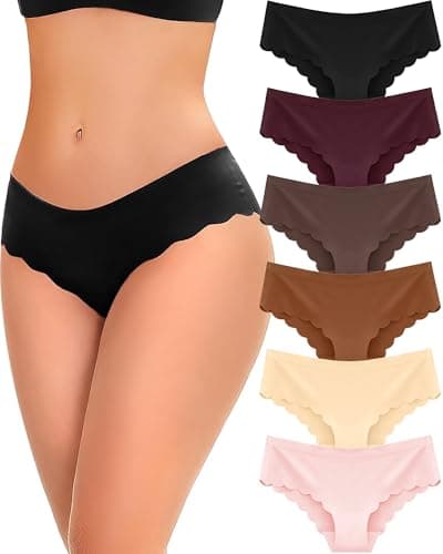 FINETOO 6 pack Seamless Underwear for Women Sexy Low Rise Hipster Wave Edge No Show Bikini Panties Womens Cheeky S-XL Brown - Image 1