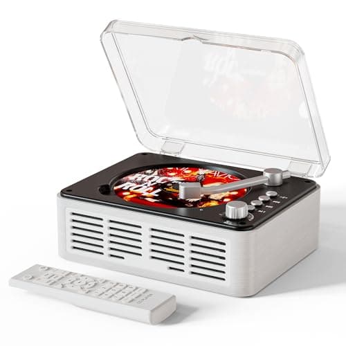 CARONSORT CD Player with Bluetooth Transmitter, Nostalgic Retro Wood Music Player, Built-in Speakers-Bass Boost, FM Radio for Home/Wired&Remote Control-White - Image 1