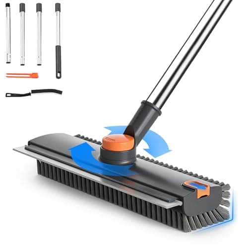 Floor Scrub Brush with Long Handle, 4 in 1 Shower Scrubber with Floor Squeegee and Heavy-Duty Stiff Bristle Push Broom for Cleaning Shower Bathroom Patio Pool Kitchen Wall Deck Tile Garage - Image 1