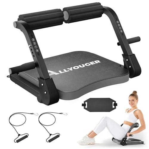 Ab Machine, Adjustable Core Trainer with 3 Resistance Levels, Sit Up Exercise Equipment with Support Handles & Cushioned Pad to Reduce Back Strain, Low-Impact Home Gym Gear for All Ages (Grey) - Image 1