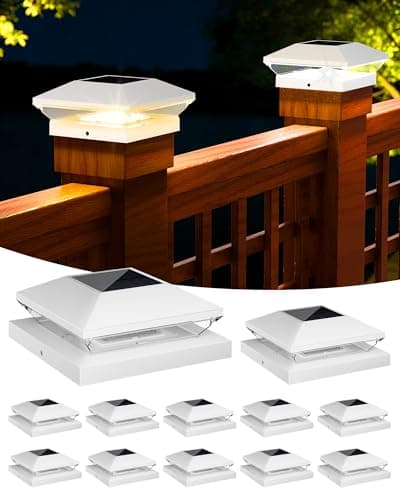 T-SUN Solar Post Cap Lights Outdoor 12 Pack, 2 Modes LED Fence Post Solar Lights Fit for 4x4 5x5 6x6 Vinyl/Wooden Posts, Waterproof Deck Post Lights Solar Powered for Garden Patio Gate Porch - Image 1