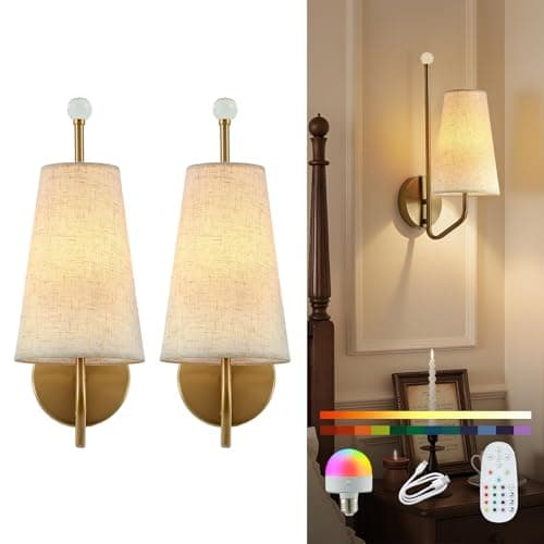 MHSNL Small Battery Operated Wall Sconces,Rechargeable Wall Lights Set of 2 with Remote Dimmable Cordless Battery Sconce Indoor Wall Lamps for Bedroom Living Room Bedside Hallway Stairs Bathroom Gold - Image 1