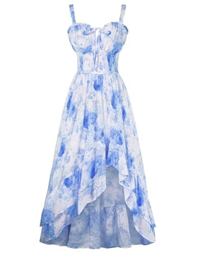 Scarlet Darkness Summer Dresses for Women 2026 Floral Corset Wedding Guest Dress Ruffle Maxi Dress with Pockets - Image 1