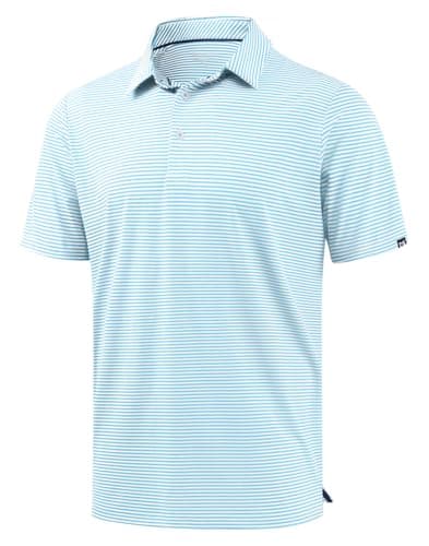 G Gradual Mens Golf Shirt Dry Fit Moisture Wicking Performance Short Sleeve Striped Polo Shirts for Men Dressy Casual (Baby Blue Stripe, XL) - Image 1