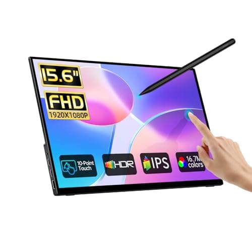 Portable Monitor Touchscreen 15.6" FHD IPS 10-Point Touch Screen, Travel Monitor with Pen & Protective Sleeve & Built-in Stand, Support Active Stylus, HDMI USB C External Screen for Mac, Laptop, PC - Image 1