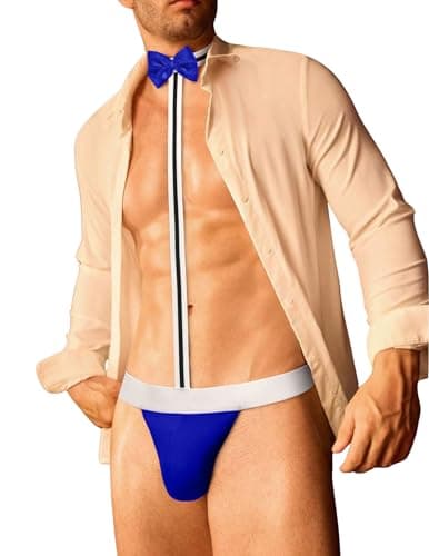 Avidlove Men's Sexy Mankini Thong Swimsuit Suspender Swimwear Mens Low Rise Lingerie with Bow Tie Blue X-Large(Refer to the updated sizes) - Image 1