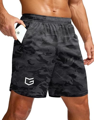G Gradual Men's 7" Workout Running Shorts Quick Dry Lightweight Gym Shorts with Zip Pockets (Black Camo Medium) - Image 1