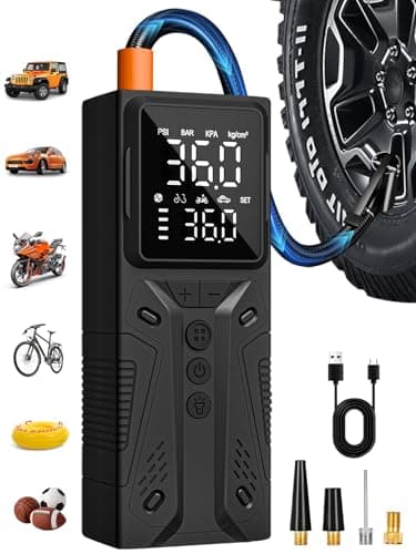 AIRSURE Tire Inflator Portable Air Compressor, High-Speed 150PSI Cordless Air Pump for Car Tires with Powerful Battery, Auto Shut-Off - Portable Tire Pump for Car, Bike, Motorcycle and Balls