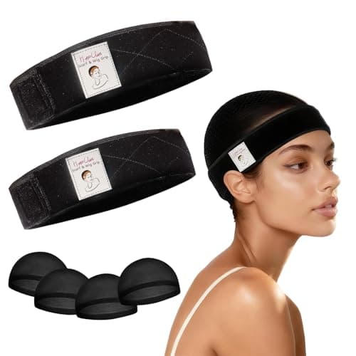 HappClan Wig Grip Band, Non-Slip Velvet Headband for Wigs, Adjustable Comfort Wig Band for Women, 2 Pack with 4 Caps, Fits All Head Sizes & Big Heads, Black - Image 1