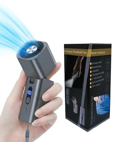 Metal Mini Handheld Fan 1-100 speed 15000RPM, 5000mAh Rechargeable Powerful Handheld Turbo Fan with Flashlight, Personal Portable Mini Hand Held Fan for Travel Camping Beach, Gifts for Women (Gray) - Image 1