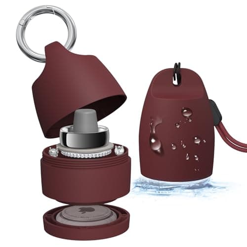 YWXTW Portable Holder for Oura Ring (with Airtag Slot), Waterproof Ring Case, Anti-Loss Ring Holder Keychain for Women & Men, Travel Jewelry Organizer for Gym & Daily Use (Burgundy) - Image 1