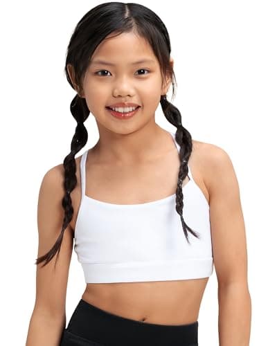 Stelle Girls Sports Bra Training Bra Spaghetti Strap Y Back Bra Yoga Crop Top for Teens Kids(White,L) - Image 1
