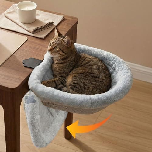 Wagzygo Cat Desk Bed - One-Click Folding Space-Saving Design, Cat Bed for Desk with Soft Faux Rabbit Fur Cover & Breathable Mesh Fabric, Cat Hammock Supports up to 66 lbs, Remote Workers Home Gaming - Image 1