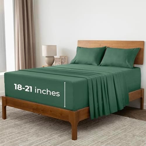 Mellanni Extra Deep Split King Sheets - 5 PC Iconic Collection Bedding - Hotel Luxury, Ultra Soft, Cooling Bed Sheets - Wrinkle, Fade, Stain Resistant (Split King, Emerald Green) - Image 1