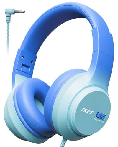Acer Kids Headphones, 74/85/94dB Volume Limiter, Foldable Wired Over Ear Headphones for Travel, 3.5mm Jack, Toddler Headphones for School, iPad, Chromebook, Tablet, Blue - Image 1