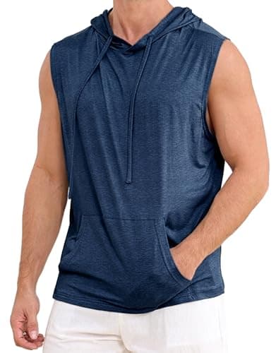 INVICTUSY Men's Sleeveless Hooded Tank Tops Workout Gym Shirts Muscle Cut Off Bodybuilding Hoodies Athletic T-Shirts Navy Blue - Image 1