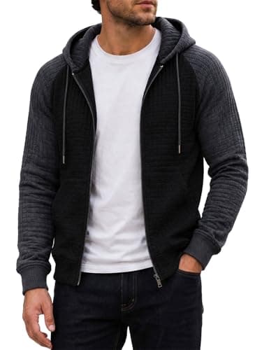 Lightweight Full Zip Up Hoodie Mens Long Sleeve Sweatshirt with Pockets Casual Drawstring Waffle Knit Warm Hood Jacket